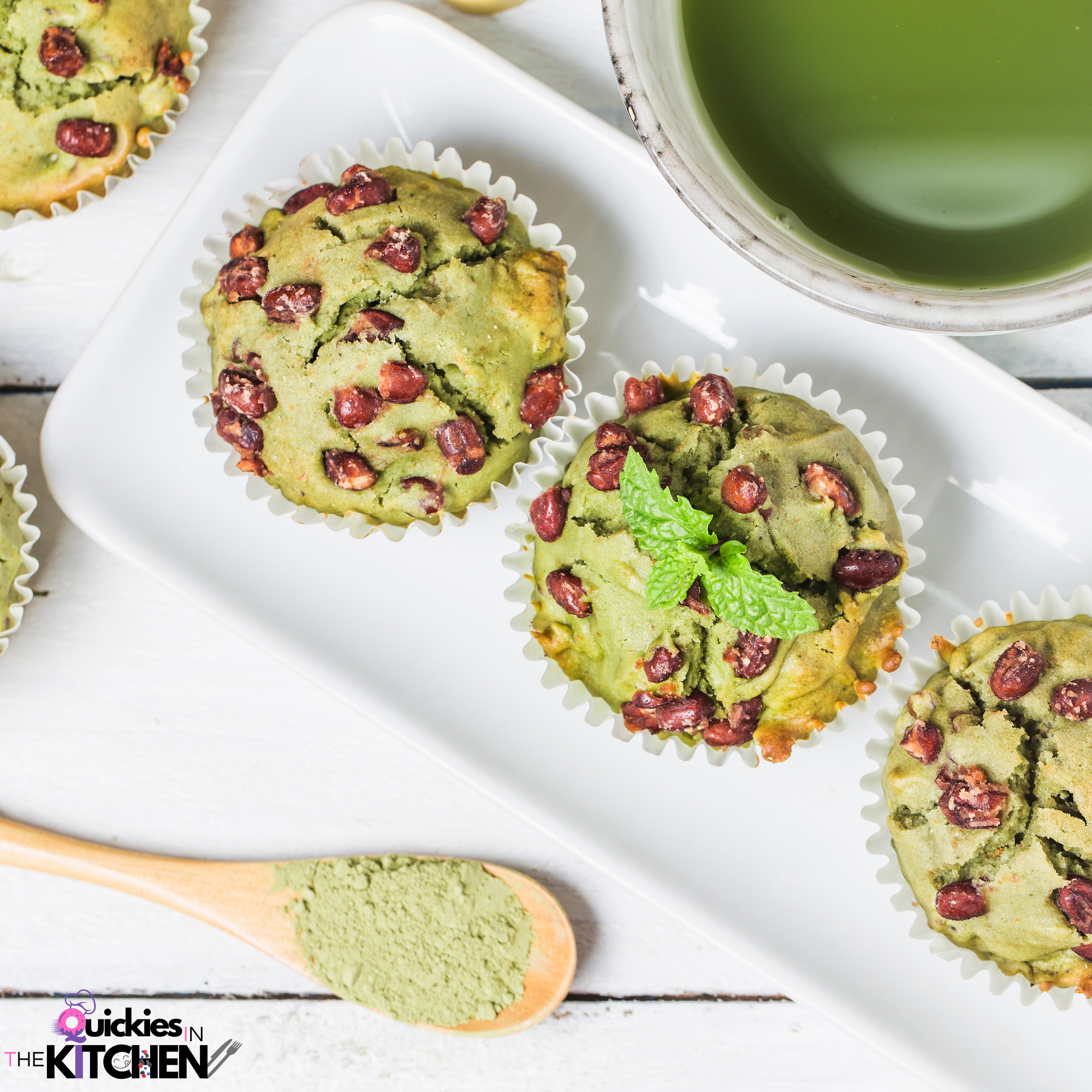 Matcha Green Tea Cupcakes with Red Beans